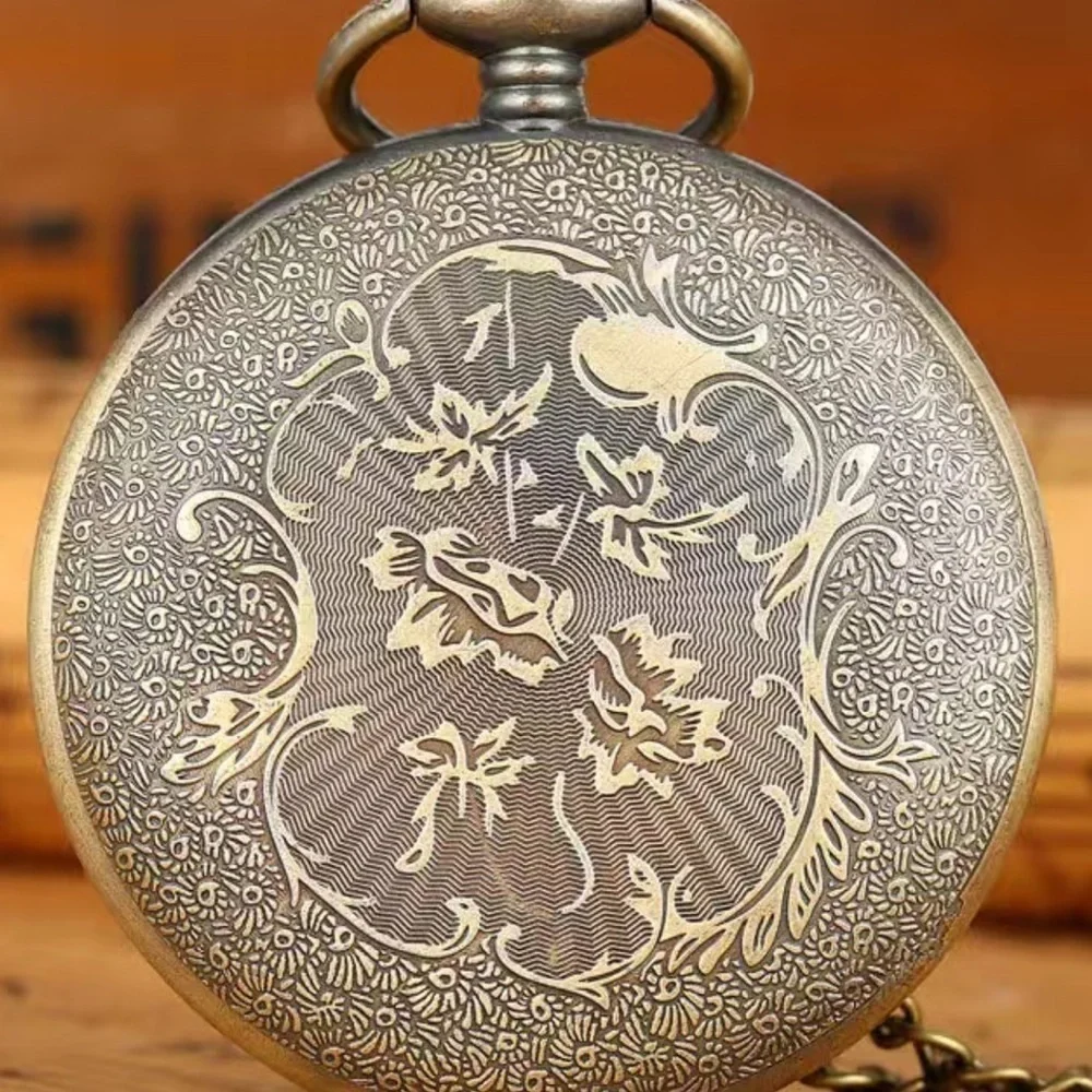 Pocket Watch with Chain Veteran Patriotic Flip Open USA Bronze Unisex Gift
